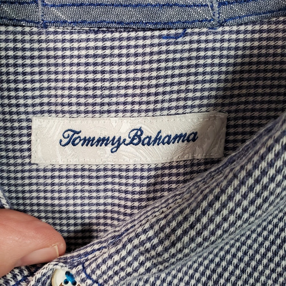Tommy Bahama Shirt Mens 3XL Blue Micro Check Tencel Button Preppy Coastal Resort - Picture 6 of 8